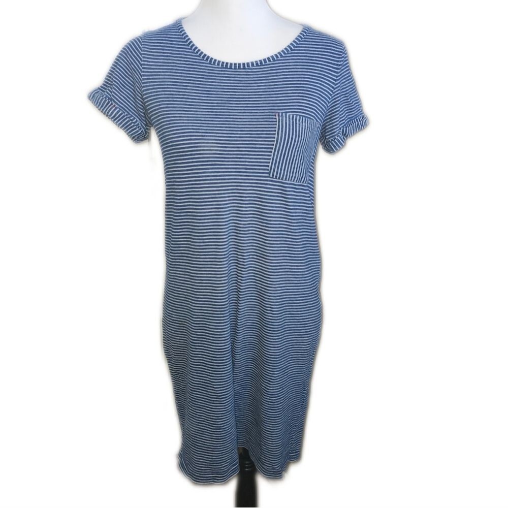 Jane And Delancey Blue and White Striped T-Shirt Dress, XS